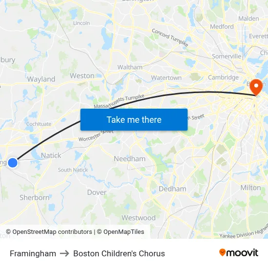 Framingham to Boston Children's Chorus map