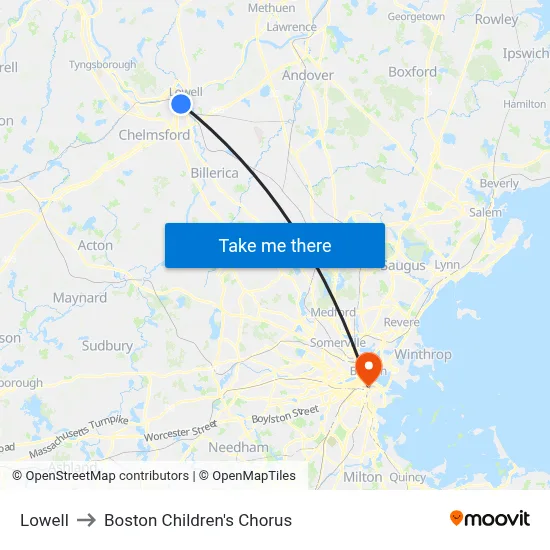 Lowell to Boston Children's Chorus map