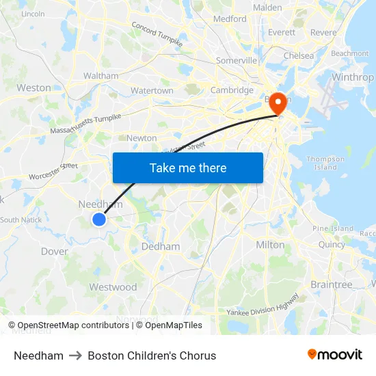 Needham to Boston Children's Chorus map