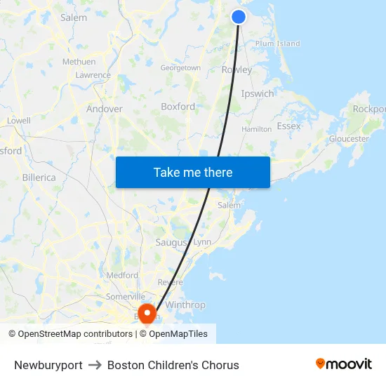 Newburyport to Boston Children's Chorus map
