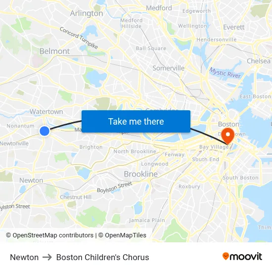 Newton to Boston Children's Chorus map