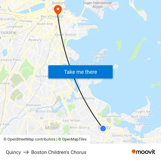 Quincy to Boston Children's Chorus map