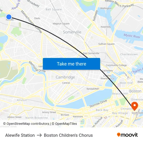 Alewife Station to Boston Children's Chorus map