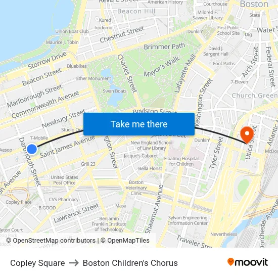 Copley Square to Boston Children's Chorus map