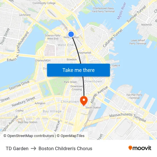 TD Garden to Boston Children's Chorus map