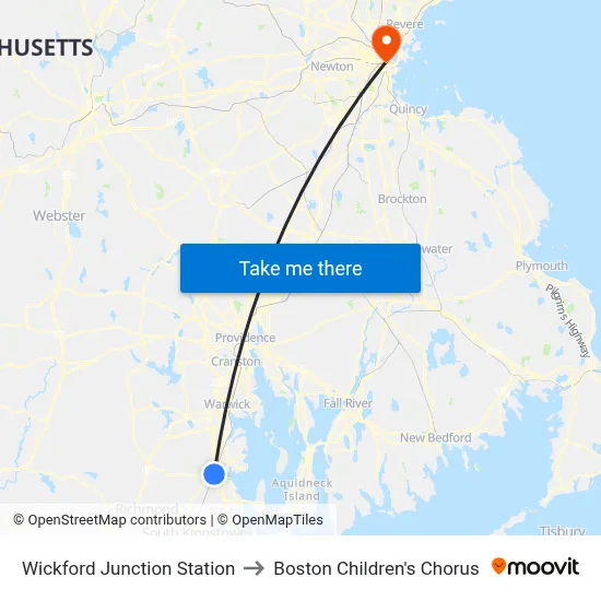 Wickford Junction Station to Boston Children's Chorus map