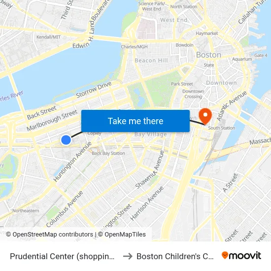 Prudential Center (shopping mall) to Boston Children's Chorus map