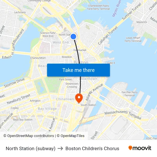 North Station (subway) to Boston Children's Chorus map