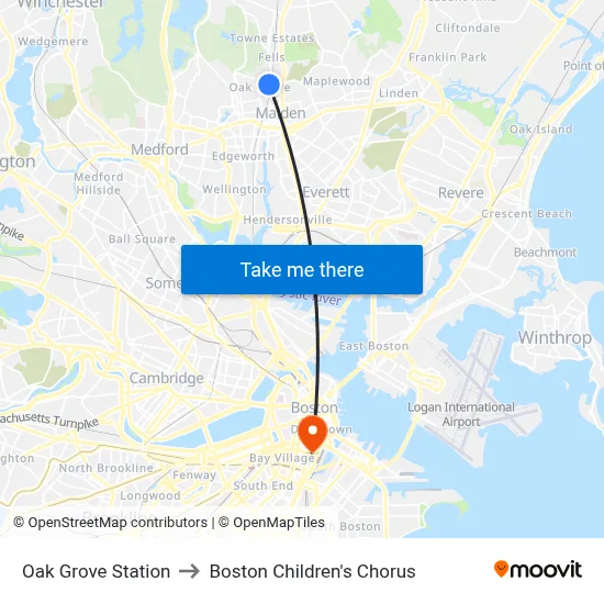 Oak Grove Station to Boston Children's Chorus map