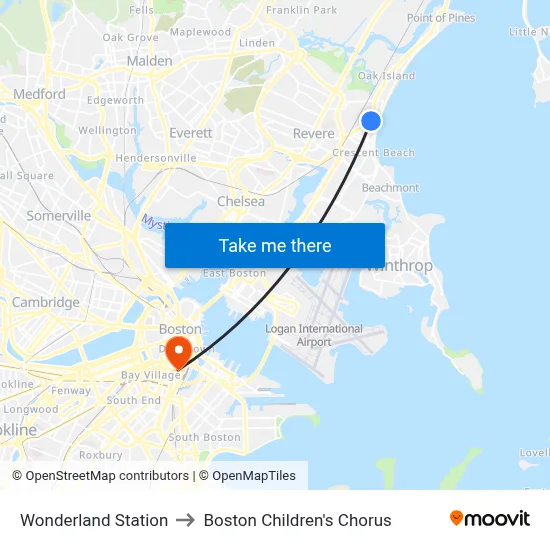 Wonderland Station to Boston Children's Chorus map