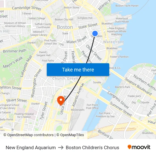 New England Aquarium to Boston Children's Chorus map