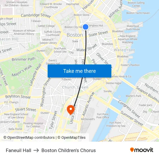 Faneuil Hall to Boston Children's Chorus map