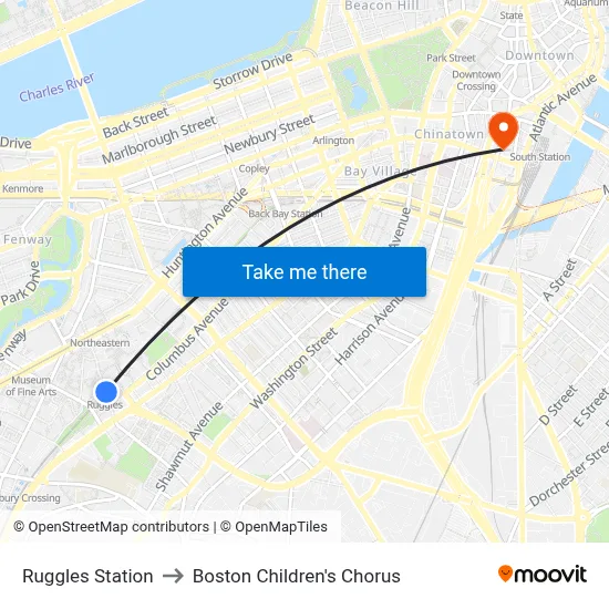 Ruggles Station to Boston Children's Chorus map