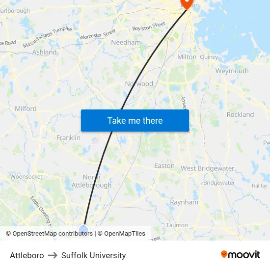 Attleboro to Suffolk University map