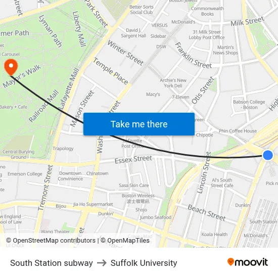 South Station subway to Suffolk University map