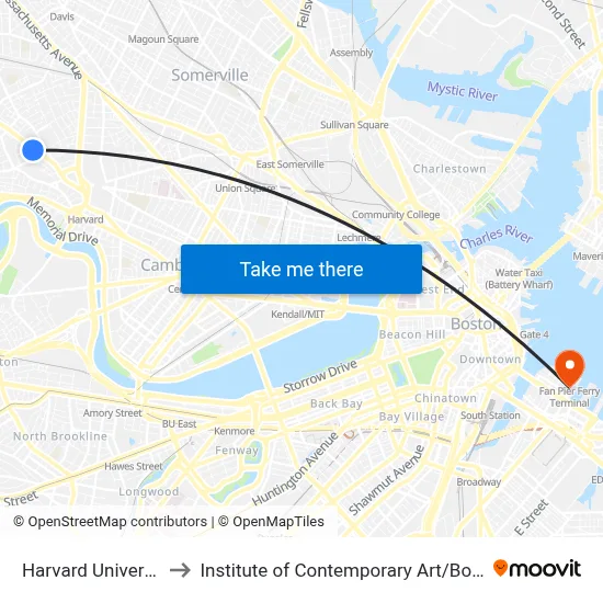 Harvard University to Institute of Contemporary Art / Boston map