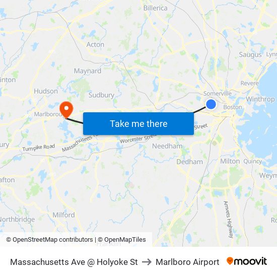 Massachusetts Ave @ Holyoke St to Marlboro Airport map