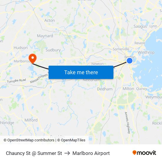 Chauncy St @ Summer St to Marlboro Airport map