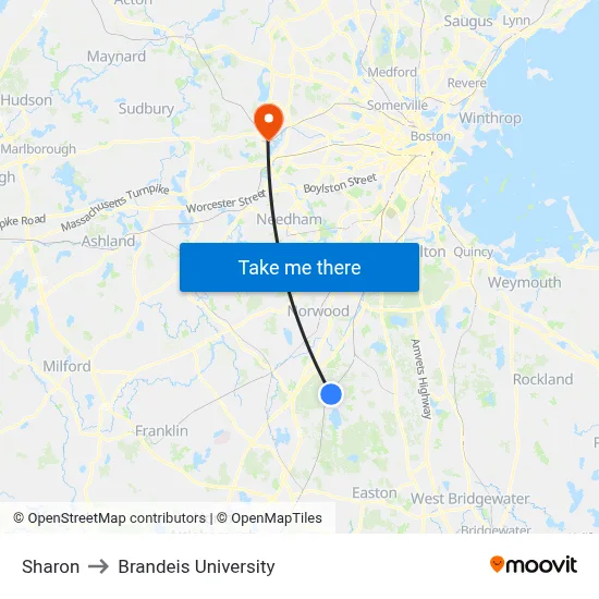 Sharon to Brandeis University map