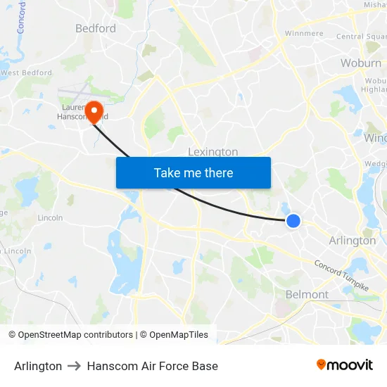 Arlington to Hanscom Air Force Base map