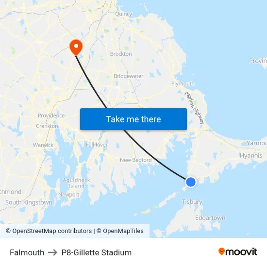 Falmouth to P8-Gillette Stadium map