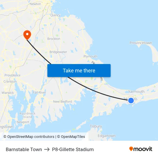 Barnstable Town to P8-Gillette Stadium map