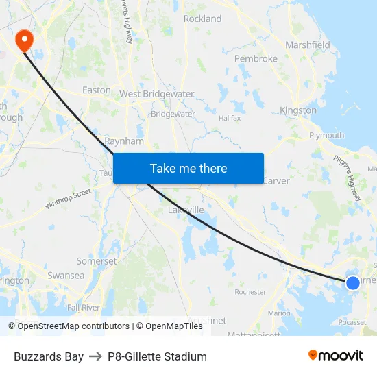 Buzzards Bay to P8-Gillette Stadium map