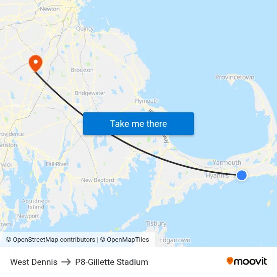 West Dennis to P8-Gillette Stadium map