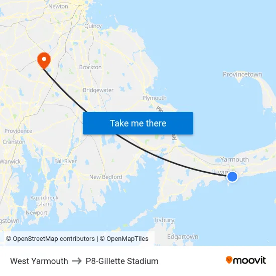 West Yarmouth to P8-Gillette Stadium map