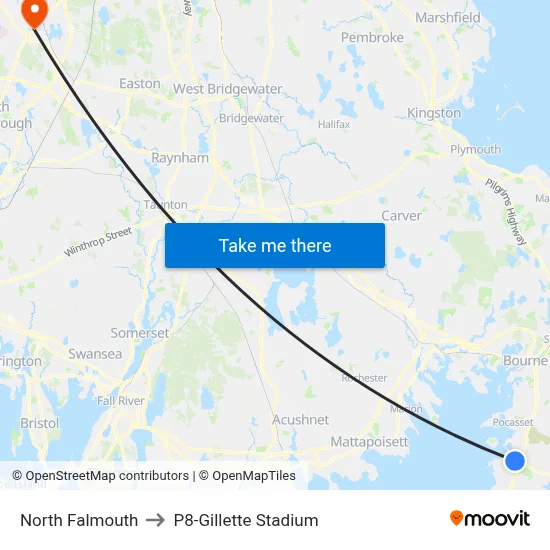North Falmouth to P8-Gillette Stadium map