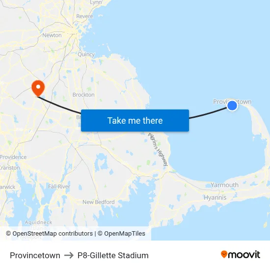 Provincetown to P8-Gillette Stadium map