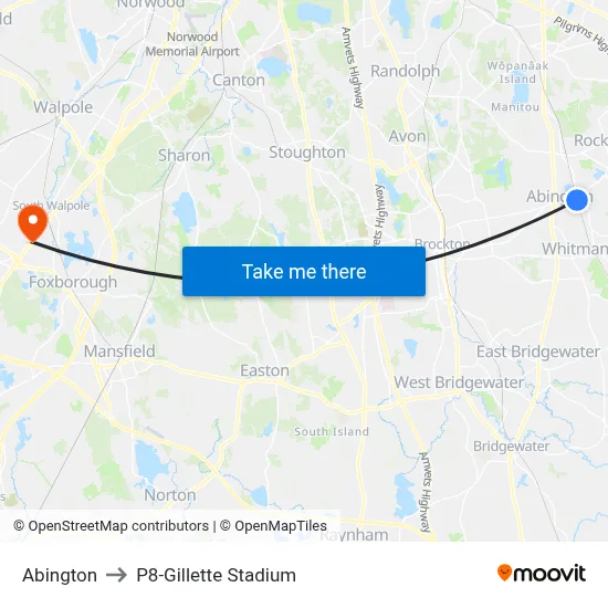 Abington to P8-Gillette Stadium map
