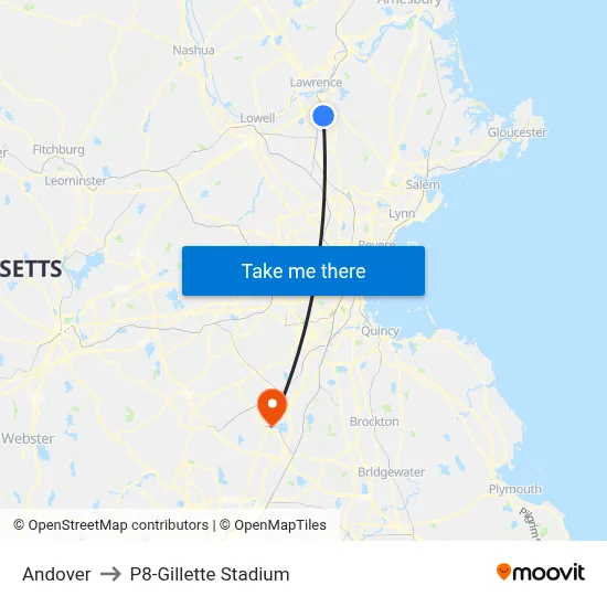 Andover to P8-Gillette Stadium map