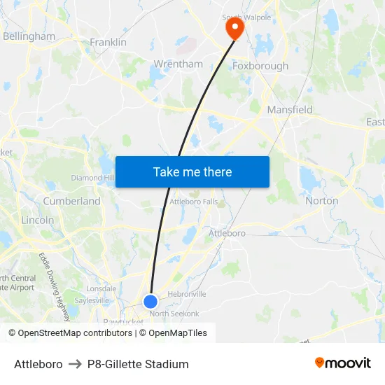 Attleboro to P8-Gillette Stadium map