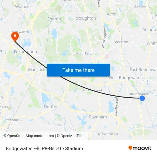 Bridgewater to P8-Gillette Stadium map