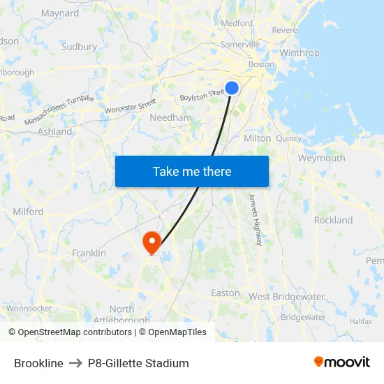 Brookline to P8-Gillette Stadium map
