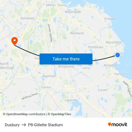 Duxbury to P8-Gillette Stadium map