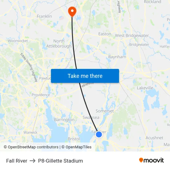 Fall River to P8-Gillette Stadium map
