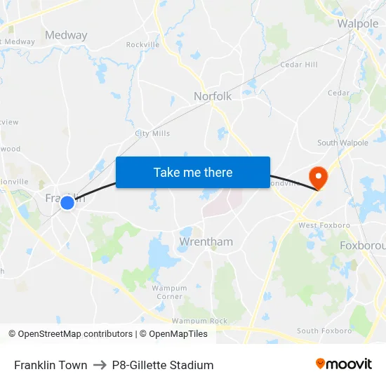 Franklin Town to P8-Gillette Stadium map