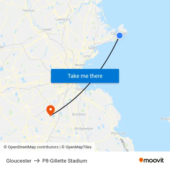 Gloucester to P8-Gillette Stadium map