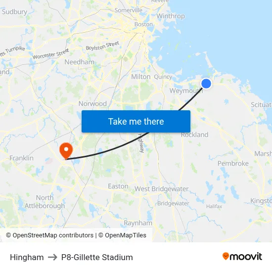 Hingham to P8-Gillette Stadium map