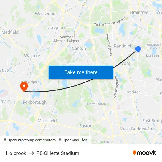 Holbrook to P8-Gillette Stadium map