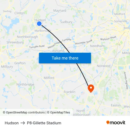 Hudson to P8-Gillette Stadium map