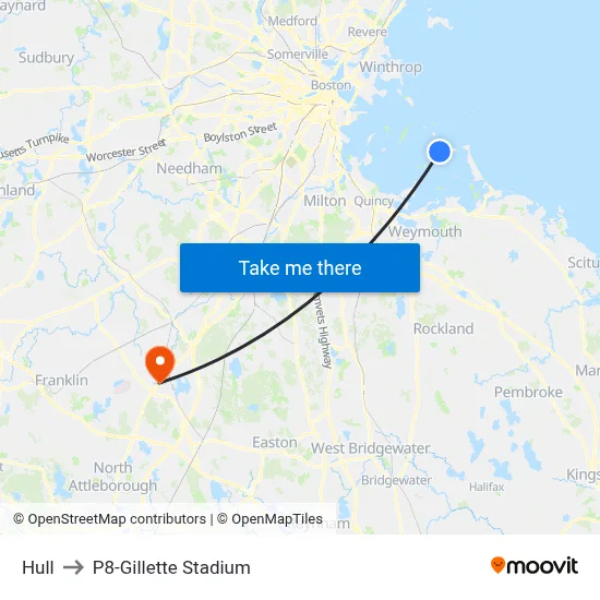 Hull to P8-Gillette Stadium map