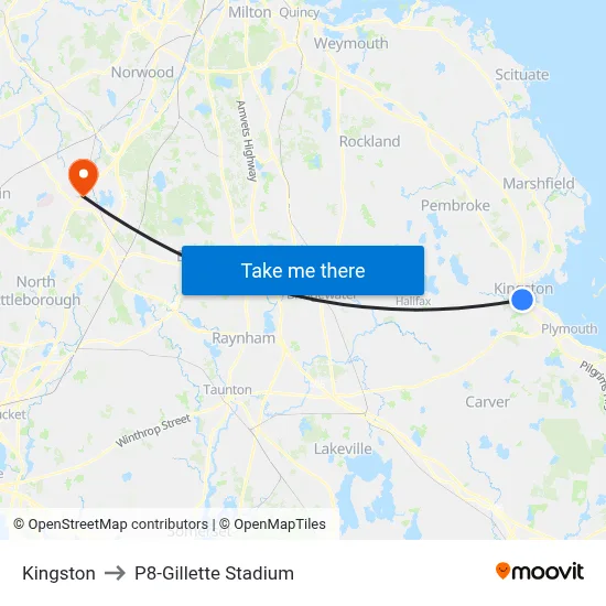 Kingston to P8-Gillette Stadium map
