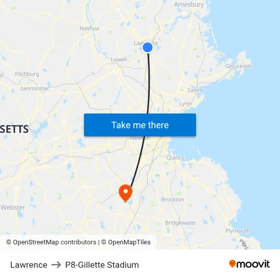 Lawrence to P8-Gillette Stadium map