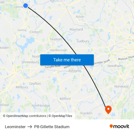 Leominster to P8-Gillette Stadium map