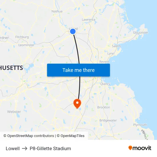 Lowell to P8-Gillette Stadium map