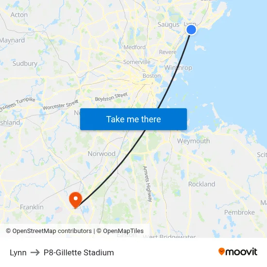 Lynn to P8-Gillette Stadium map