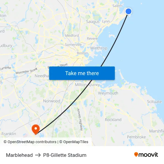 Marblehead to P8-Gillette Stadium map